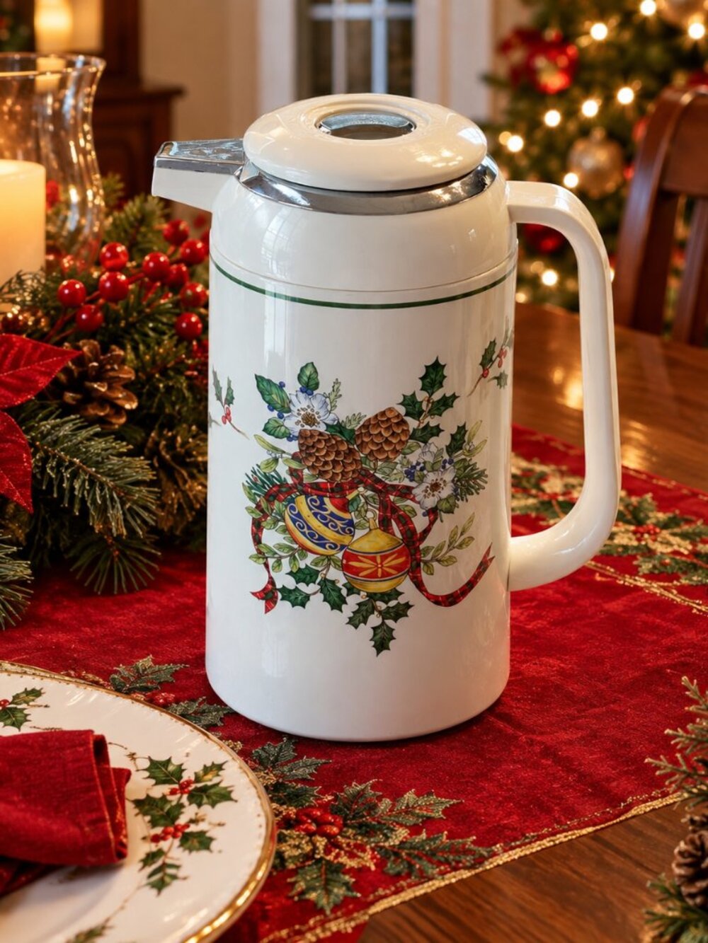 Vintage Mikasa "Festive Spirit" Thermal One Liter Carafe Perfect For The Holiday